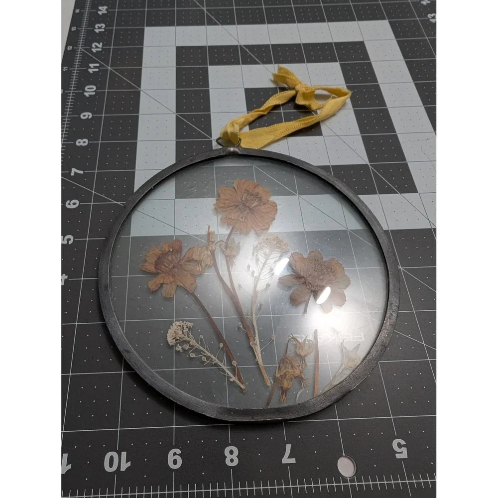 Dried Press Flowers German Metal & Glass Round sun catcher boho cottagecore
